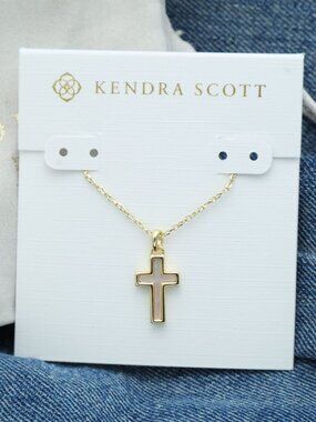 Kendra Scott Cross White Lab Grown Opal Necklace NEW